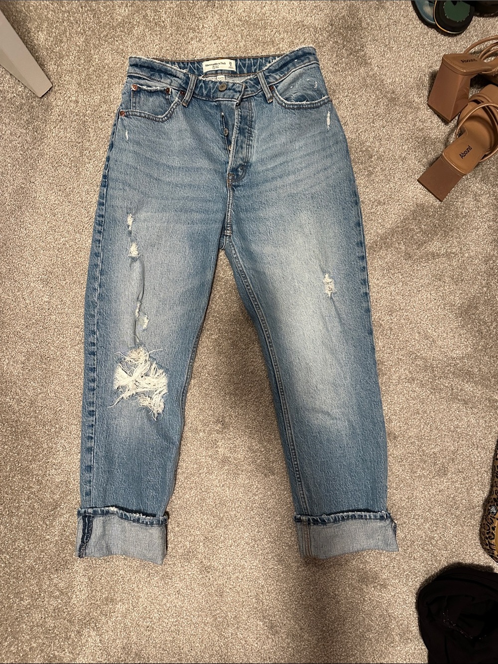 Abercrombie & Fitch Light Blue Distressed Boyfriend Jeans
